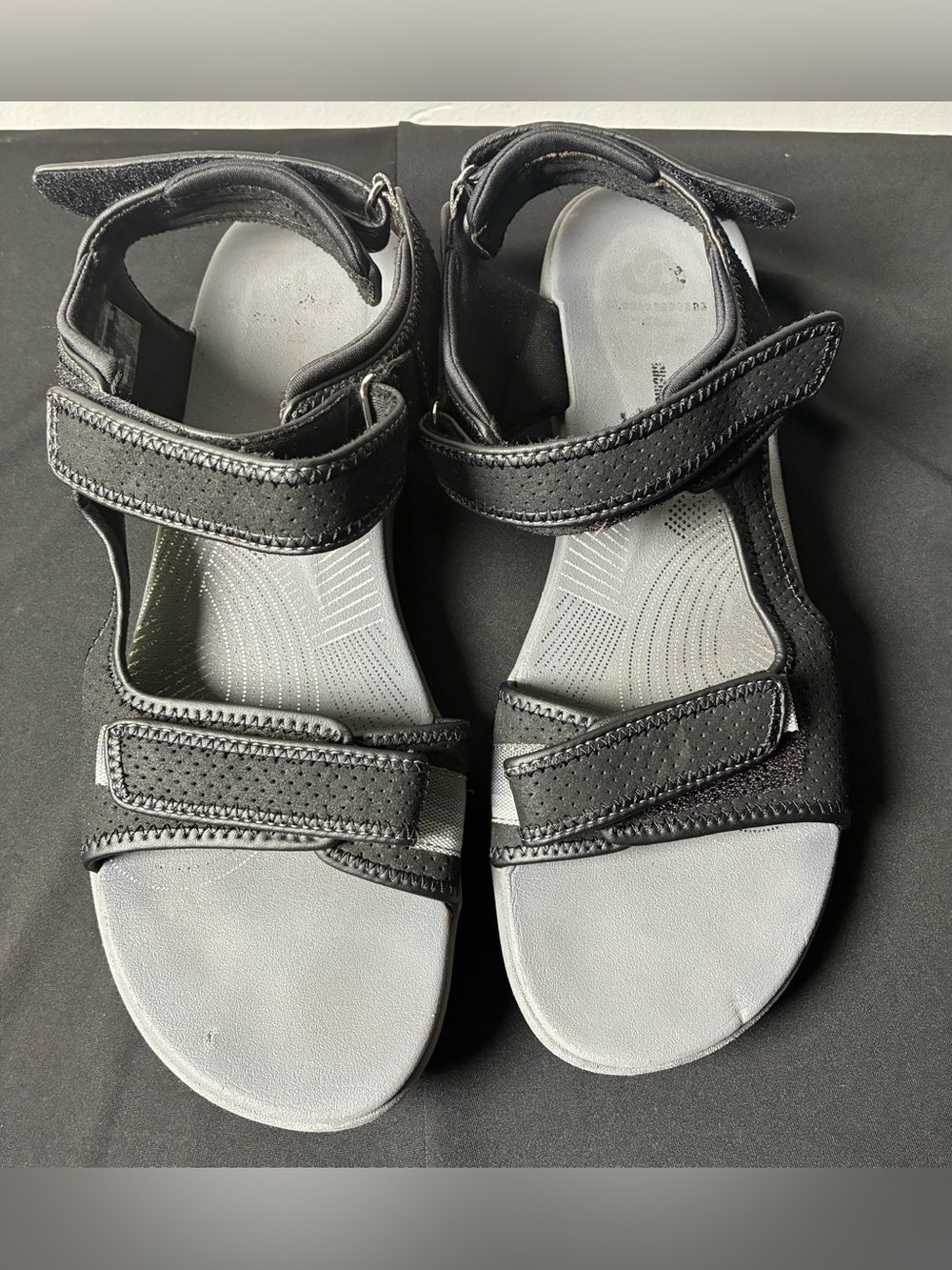 Clarks Black and Gray Adjustable Strap Sandals